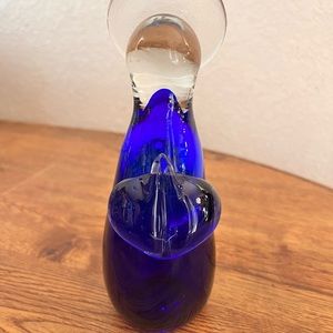 1990s Beautiful Cobalt Blue Clear Glass Angel Paperweight praying hands